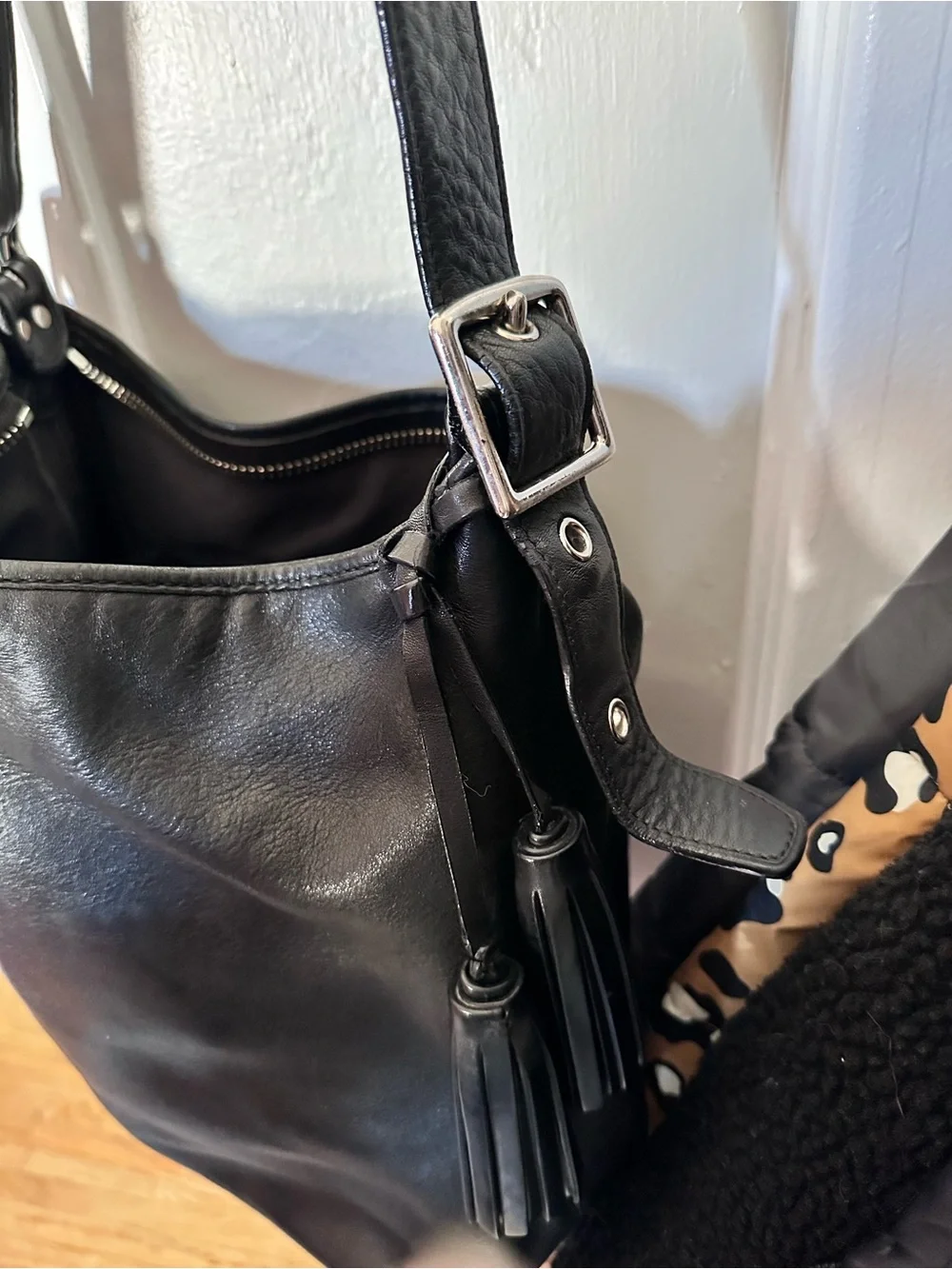Coach Black Leather Shoulder Bag with Tassels
